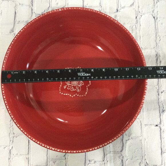 Temptations Ovenware Serving Bowl Swirls and Pearls 4.5 qt Red White by Tara - Picture 4 of 7